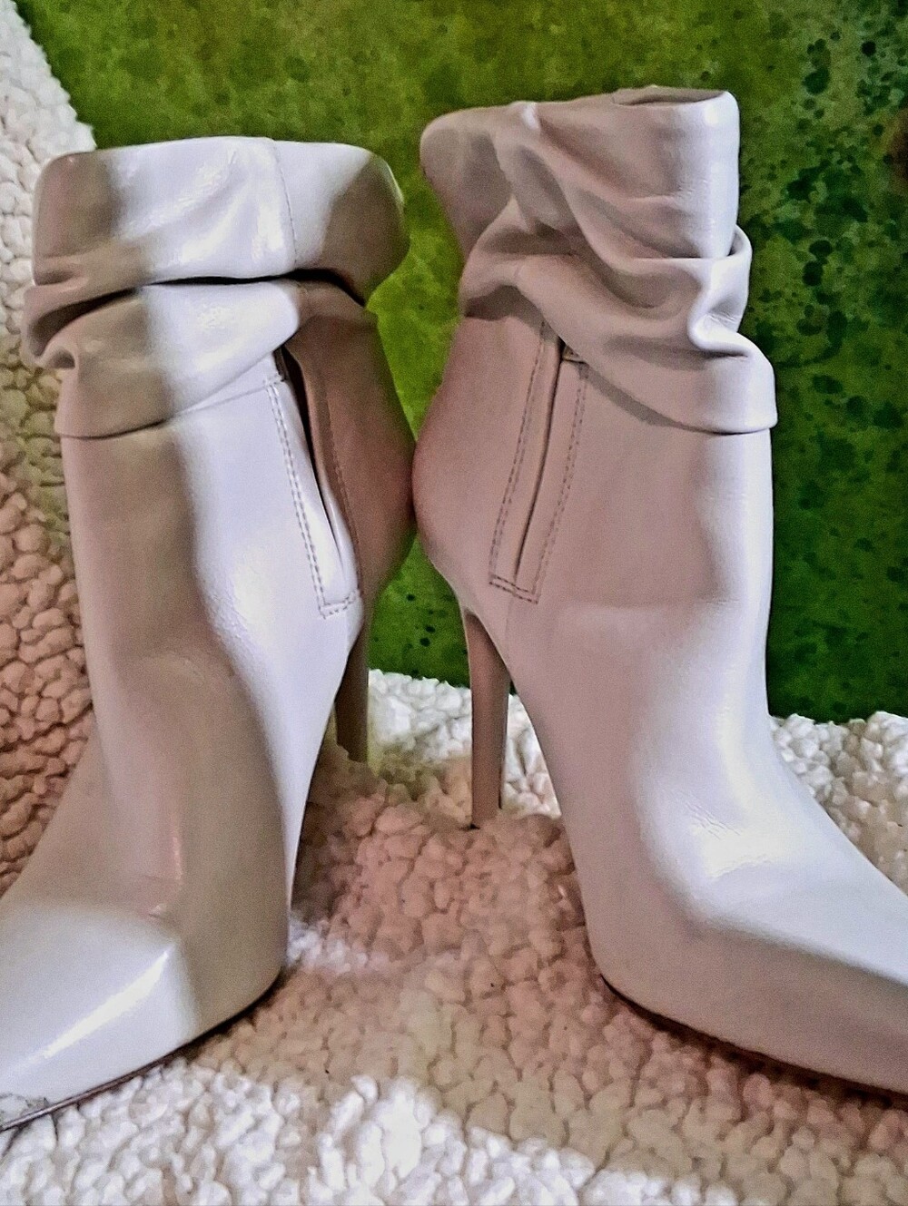 Women's Off-White Slouchy High Heel Ankle Boots